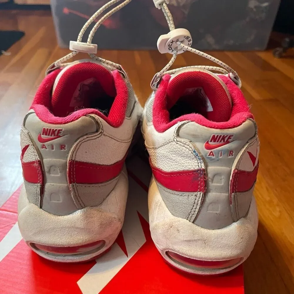 NIKE | air max 95 recraft (gs) grey fog/hyper red-white size 5 youth $140